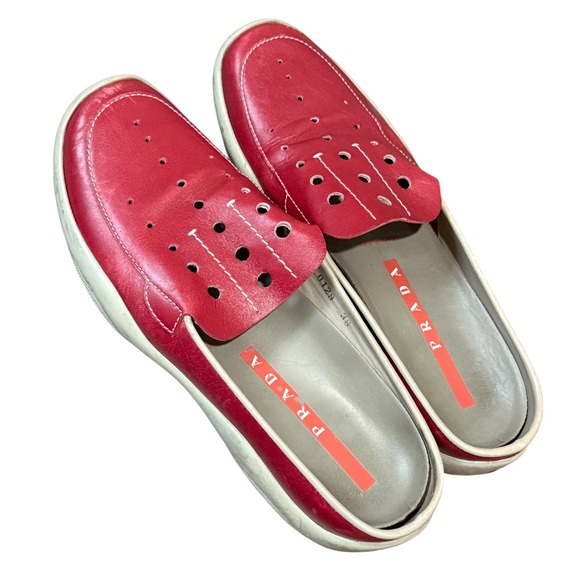 Prada Shoes - Prada Leather Mule Slip-on Slides Shoes Women 36/6 Red Gray Made in Italy